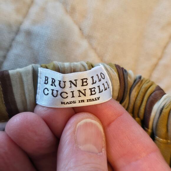 Brunello Cucinelli Striped Silk Organza Long Skirt Womens 4 Gold Burgundy Luxury - Picture 7 of 14